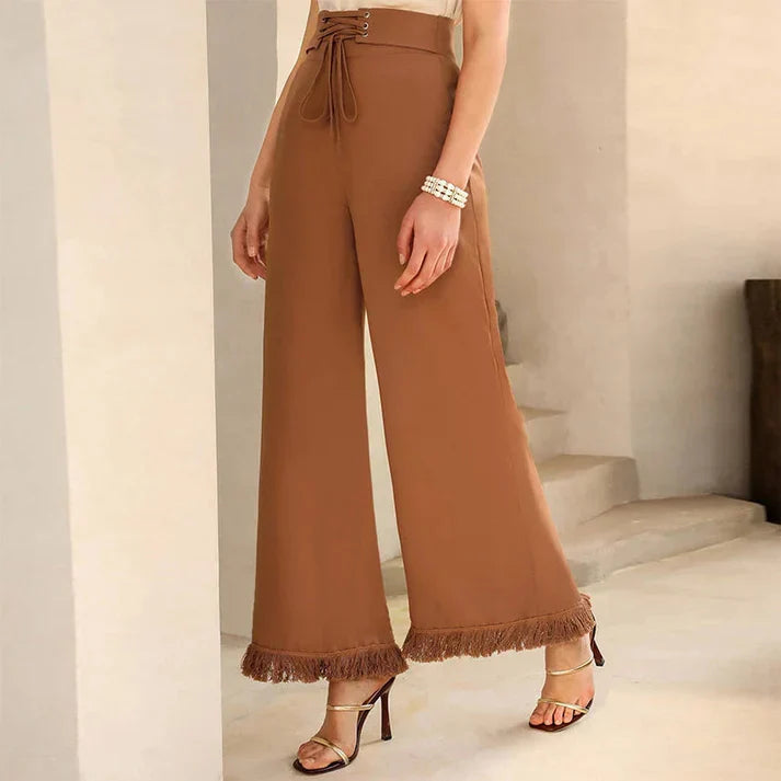 Eleganckie damskie koronkowe spodnie z wysokim stanem