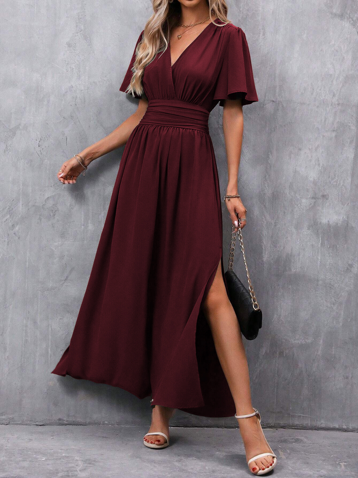 Eliza Sukienka Długa Damska – Elegancka Sukienka z Paskiem i Zwiewną Spódnicą na Luksusowe Okazje